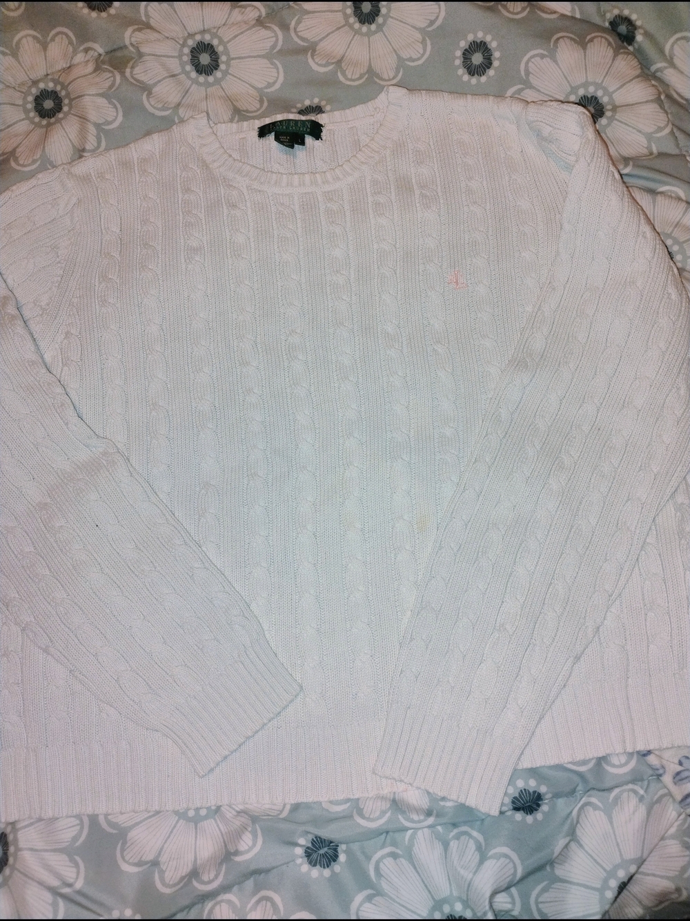 Ralph Lauren Women’s White Cable Knit Crewneck Sweater